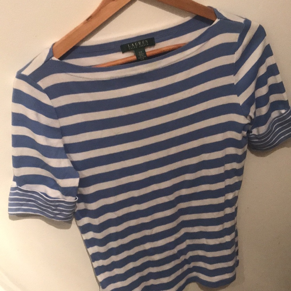 Perfect sky blue and white striped Ralph Lauren summery loght 100% cotton tee